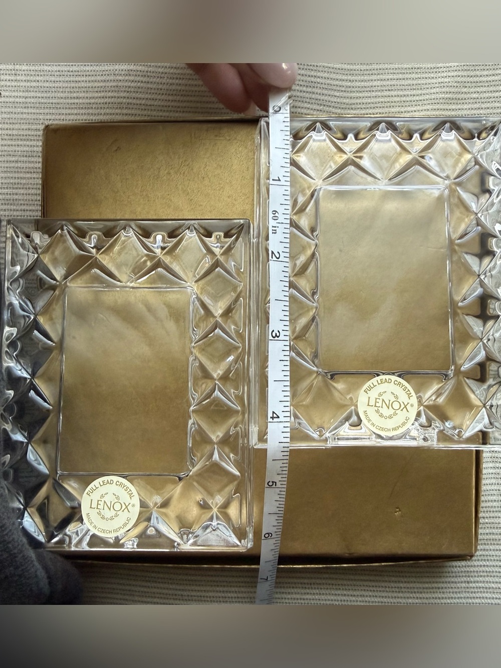 2 small Lenox Clear Crystal Czech Republic Faceted Rectangle Photo Vintage Frame - Picture 12 of 15